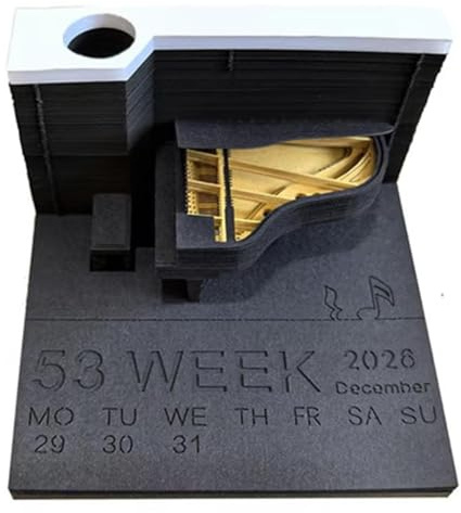 3D-Schreibtischkalender 2026, Zeitmess-Kalender 2026, kreatives Klavier, 3D-Kunstkalender, Memo-Block, Papierschnitzerei, Skulptur, Kunst-Notizblock, für Weihnachten, Einweihung
