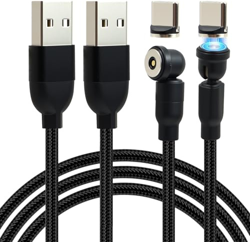 Lot de 2 câbles de charge magnétique USB C, rotatif à 360° et 180°, câble de charge magnétique USB vers type C, convient pour la maison et les voyages, pour tous les smartphones Android, Micro USB