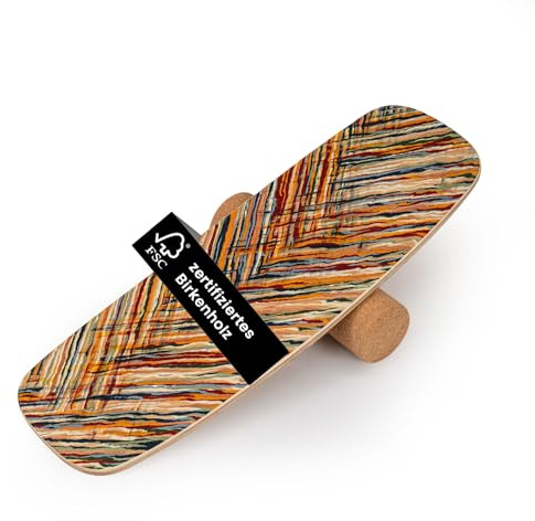COSTWAY Balance Board aus Birkenholz, 14mm Wackelbrett + 10mm Korkrolle, FSC-zertifizierter Gleichgewichtstrainer, Balancierbrett bis 100 kg belastbar, Balanceboard für Kinder & Erwachsene