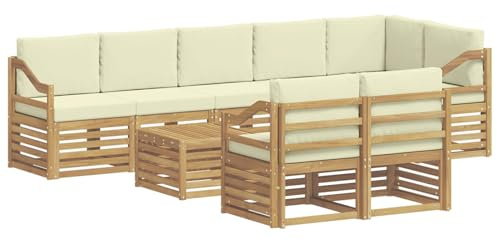 vidaXL Sofagarnituren 9 pcs Weiß und Creme Massivholz Akazie, Garten-Sofa, modulares Ecksofa, modernes Outdoor-Möbel, Loungeset, Akazien-Couch in Braun