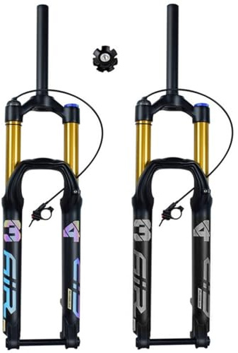 NIKANXIA Forcella ad Aria MTB 27,5/29, Escursione 140 mm, Tubo 1 1/8 Dritto, Perno 15×100 mm, Ricambio per MTB XC AM(Gold Remote,29in)