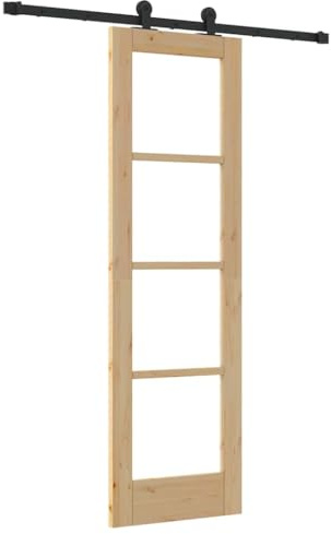 mtlskopl Puerta corredera de madera y cristal ORKDAL natural 152,5 x 198,5 cm, puerta corredera de cristal de madera maciza de pino, puerta de habitación con sistema de rieles, sistema de puerta