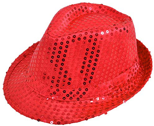 Alsino Fasching Hut mit Pailletten Glitzerhut (Th-58) - Farbe: rot - Kopfumfang: 58 cm Trilby