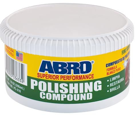 ABRO Polishing Compound 10 oz — Fine Cut Car Polish & Scratch Remover for Vehicles, Oxidized Paint, Swirl Marks, Scuffs, Dull Finish, Buffing & High-Gloss Auto Detailing