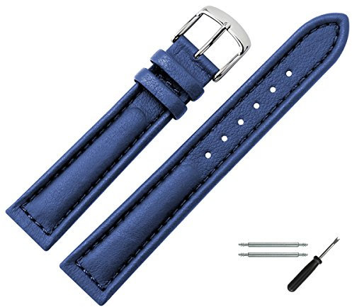 MARBURGER Uhrenarmband 18mm Leder Blau Silber Rind Prägung Mit Naht - Montage Set 6251850000120