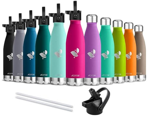 AORIN Bouteille d'eau en Acier Inoxydable isolé à Double Mur - 500ml - Gourde Isotherme Étanche sans BPA, Gourde Inox Bouche Standard, Gourde Enfant pour Sport, Gym, Voyage