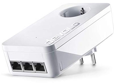 Devolo dLAN 1200 triple+ Powerline Adapter, 1200 Mbit/s LAN über die Steckdose, 3x Gigabit Ports, 1xdLAN Adapter, integrierte Steckdose, PLC Netzwerkadapter, weiß