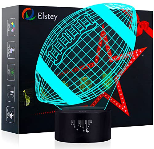 Elstey Football 3D Lamp Optical Illusion Night Light, 7 Color Changing Touch Switch Acrylic Flat & ABS Base & USB Cable Decoration Lamps for Christmas Gift