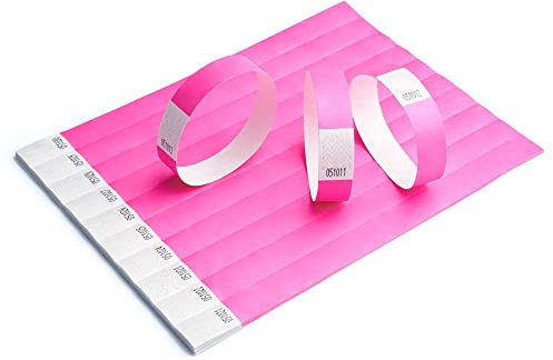 iboo 100 Bracelets Tyvek Rose 19mm - Bracelets papier pour sécurité et évènements - Indéchirables - Légers et résistants à l'eau - Lot de 100