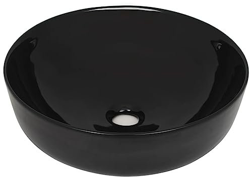vidaXL Lavabo Rond Céramique Noir 41,5x13,5 cm Vasque Salle de Bain Toilette