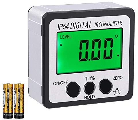 AUTOUTLET Digitaler Neigungsmesser Winkelmesser LCD Winkelsucher Bevel Box Winkelmessgerät mit Magnetfuß für Holzarbeiten Automobilwartung Industrie silber
