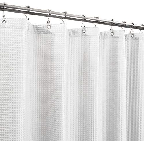 Barossa Design Duschvorhang mit Wabenmuster, Baumwollmischung, extra lang, 213,4 cm Höhe, Hotel-Luxus, schwer, Spa, waschbar, weiß, 183 x 213,4 cm, Stoff-Duschvorhang für Badezimmer