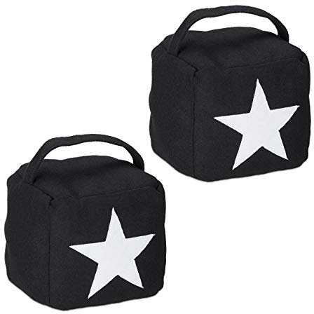 2 x Türstopper Stern, Türpuffer Stoff, Türsack Boden, hoch, mit Griff, dekorativ, HxBxT: 20 x 15 x 15 cm, schwarz