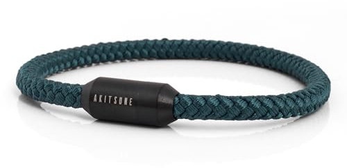 Akitsune Silvus Nylonarmband | 5mm Dick | Armschmuck Damen Herren Edelstahl Armband Magnetverschluss - Mattschwarz - Grün 19,5cm
