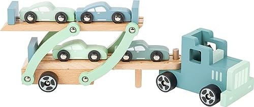 small foot Autotransporter Chicago aus Holz, mit beweglicher Laderampe, abnehmbarem Anhänger und 4 Autos, 11510