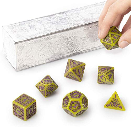 Wiz Dice Titan 25 mm Würfel, großes polyedrisches Würfel-Set für verschiedene Rollenspiel-Würfelspiele, Achlys 7 CND, DND-Würfelset mit einer hölzernen Würfelbox, inklusive D4, D6, D8, D10, D10 (0),