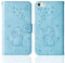 Tiyoo Embossed Love Heart Phone case for iphone 5/5s/5se Elephant Butterfly Pattern Folding Stand PU Leather Wallet Flip Cover Protective Case with Card Slots, Magnetic Closure (Blue)