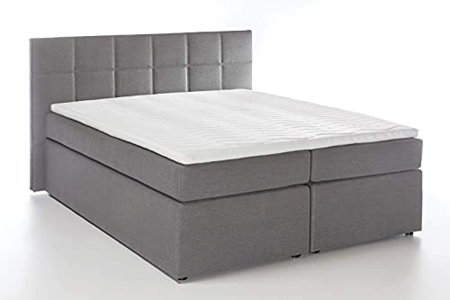 Furniture for Friends 3F Boxspringbett Bea 200x200 cm Hellgrau Härtegrad H2/H3 | 7-Zonen Taschenfederkern Matratze + Visco Topper | mit niedrigem 90 cm Kopfteil ideal für Dachschrägen