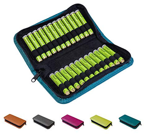 Homöopathische Taschenapotheke, Globuli-Tasche zum Buch Quickfinder Homöopathie für Kinder (GU) von Dr. Markus Wiesenauer, gefüllt mit 24 Globuli-Röhrchen (Glas), aus echtem Leder (petrol-blau)