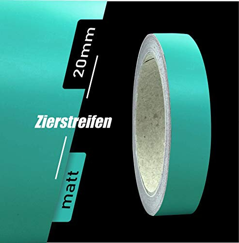 siviwonder Zierstreifen selbstklebend Folie Türkis Matt matt 20 mm x 10 m Rolle Dekorband Auto Motorrad Boot Fahrrad Wohnwagen Helm Pinstripe Klebeband für Konturmarkierung Linien Dekoration Zierlinie