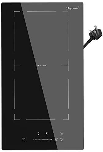 Induction Hob, Plug in Electric Cooktop 2800W 13Amp, Flex Zone for BBQ Function, Built-in 2 Burner Hobs 30cm, Shiny Black 220~240V