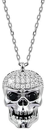 GNOCE Halloween Schädel Anhänger Halskette 925 Sterling Silber Totenkopf Halskette mit Glänzend weißer Kristall Steinen Mode Schmuck für Frauen Herren