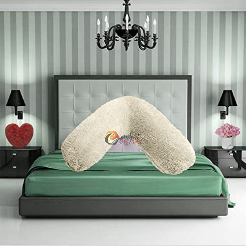 Teddy Fleece V Shaped Orthopaedic Pillowcase Cover Maternity Pregnancy Nursing Super Soft 100% Polyester Pillowcase V Cover Cream 30cm x 78cm Approximate