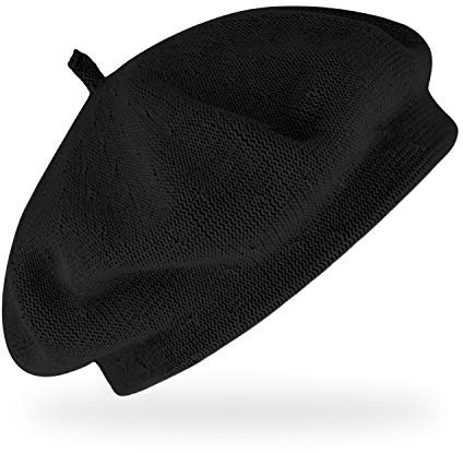 fiebig Feinstrickbaske mit Zipfel | Barett in OneSize aus Baumwolle | Leichte Wollbaske in vielen Farben (One Size, Schwarz)