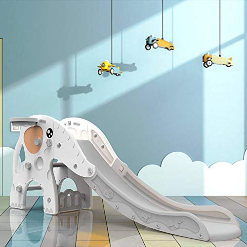 WDW Großer Elefant Rutsche für Babys, Kinder, orange/grau, für drinnen und draußen, Gartenspielzeug, 1,8 m (weiß-grau)