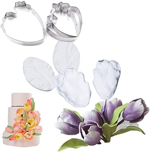 9 Stück Tulpen Blütenblatt Veiner und Ausstecher Silikon Blumen Sugarcraft Kuchen Dekorieren Sugarcraft Blume Aderung Form Veiner Blütenblatt Herstellung Werkzeug