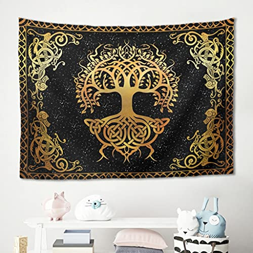 Gamoii Wikinger Yggdrasil Baum des Lebens Wandbehang Wandtuch Tapisserie Picnic Beach Sheet Stranddecke Yogamatte Mehrfarbige Wall Decor Wand Tücher White 200x150cm