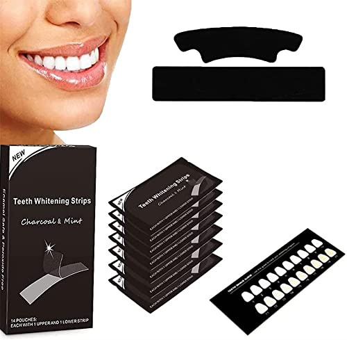 Smile Flecken-vergangene Streifen, Zahnaufhellungsstreifen, Zahnaufhellung, Kaffee, Teerauch und Weinflecken entfernen, schnell und effektiv, Aktivkohle Zähne Aufkleber (7 Paare)