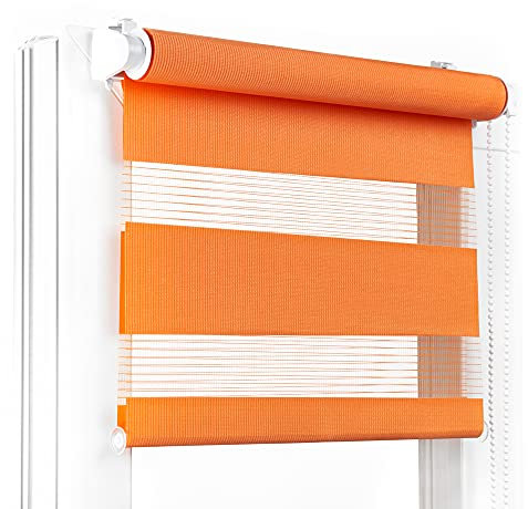 Fenster DEKOR - Rollos für Fenster Orange - Klemmfix Rollo ohne Bohren 120 x 100 cm - Doppelrollo mit einer breiten Auswahl an Größen und Farben - Blickdichte Rollos, einfach zu montieren