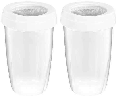 2 PCS Flour Sugar Salt Shaker, Flour Sifter Plastic Icing Sugar Shaker with Lid Large Capacity Baking Sieve Cup Fine for Bake & Decorate Cakes Pastry Coffee, 70 x 114 x 45 mm