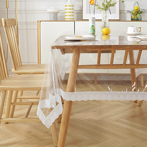 meioro Transparente Tischdecken Tischdecke Schutz Rechteckige wasserdichte Tischschutz Spitze Tischfolie Tischfolie Geeignet für Innen und Außen (Transparent Spitze, 150×230cm)