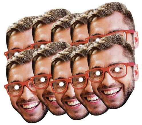 Personalised Photo Face Masks - Perfect For Hen Do, Stag Do, Birthday Party - Custom DIY Self Assembly Kit - 10 Masks