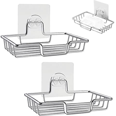 GZkushi 2 Stk Seifenschale, Ohne Bohren Soap Holder mit 2 Stk Selbstklebender für Bad und Küche,Toilette,Waschbecken,Lagerung von Seife,Schwamm,Bürste