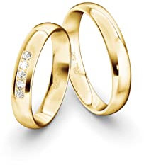 JC Trauringe Gold 585 Paarpreis Poliert I Traumhafte Eheringe 4 mm Breite I Einzigartige Partnerringe Gelbgold mit Gravur in edler Schatulle I 2 Hochzeitsringe Herrenring & Damenring mit Stein I ICT08