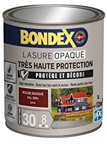 BONDEX - Lasure Opaque Très Haute Protection - Protège et Décore - Direct tous bois - Rendu parfait sans trace - 1 L - Rouge Basque RAL 3004