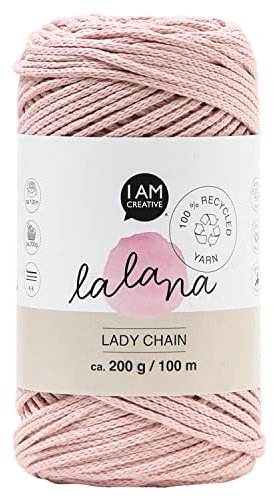 Lalana | 100% recycled | Kettengarn Lady Chain | Garn für Makramee, Stricken, Häkeln & Knüpfen | große Farbauswahl | 2 mm | DIY | Rosa | 100 m