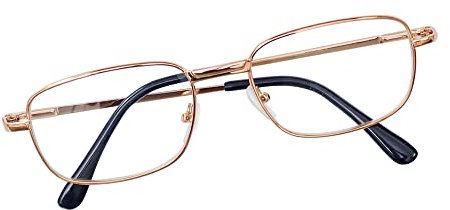 JoXiGo Lesebrille Herren Damen Gold +2.0 Rechteckig Metall Rahmen Klar Linse + Brillenband