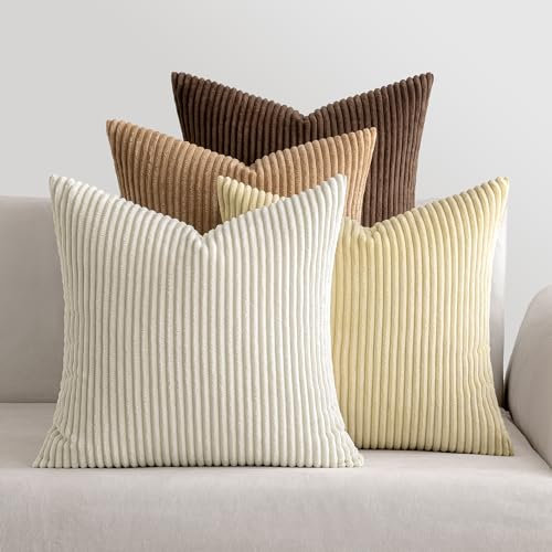 MIULEE Kordsamt Kissenbezug Weiche Kissenhülle Dekorative Sofakissen Quadratische Dekokissen Moderne Zierkissenbezug Gestreifte Kissenbezüge für Wohnzimmer Schlafzimmer 4 Stück 45x45cm Braun