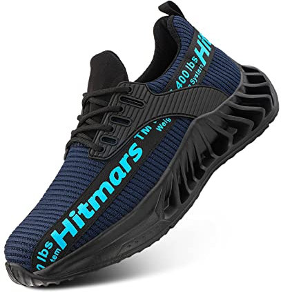Hitmars Zapatos de Seguridad Hombre Mujer con Punta de Acero Ligero Zapatillas Trabajo Prevención Calzado de Construcción U4B Azul EU48
