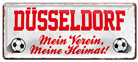 Düsseldorf Fan Blechschild - Retro Fußball Schild - Deko Fanartikel für Wohnzimmer Kinderzimmer Werkstatt - schöne Geschenkidee für große und kleine Düsseldorfer Fussball Fans - 28x12cm