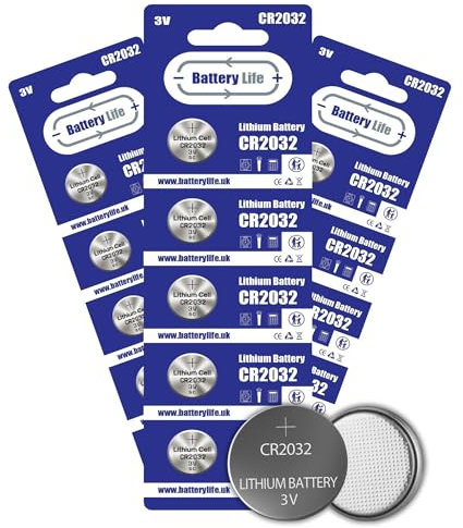 Battery Life CR2032 Batteries 3V Coin Button Cell 2032 Lithium Long Life For Car Key fobs, Air Tag, Scales, Toys and Other Devices UK Brand (50 pack)