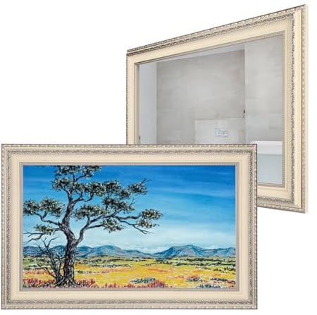 Soulaca 27 Pouces Smart Mirror Frame TV IP66 Système webOS étanche avec Alexa intégré, Haut-parleurs, Wi-FI et Bluetooth (Cadre Decro Blanc Ivoire)