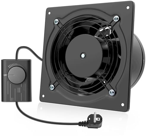 Hon&Guan Abluftventilator 150mm mit Geschwindigkeitsregler, Badlüfter Metal Leise 38W mit Rücklaufklappe für Garage Küche (Schwarz)