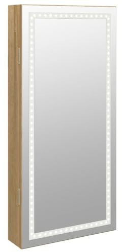 vidaXL Armoire à bijoux avec miroir et éclairage LED mural, armoire à bijoux, organisateur de bijoux, armoire à bijoux avec miroir