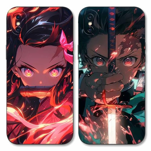 2 Stück Handyhülle für Apple iPhone X/iPhone XS Hülle 5.8 Zoll, Anime Motiv Kamado Nezuko Tanjirou Manga Muster Schutzhülle Jungs Case Schutz der Linse Design Cover Stoßfest, Schwarz1