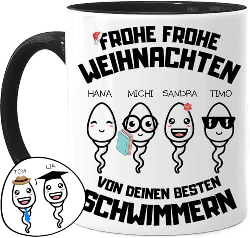Tassenliebling® Papa Tasse personalisiert mit 1-4 Kindern - Schwarz - Papas bester Schwimmer - Frohe Weihnachten - Papa Geschenk von Tochter, Sohn